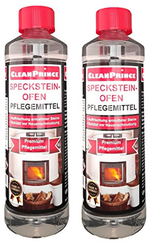 CleanPrince 2 Stück Specksteinofenpflege à 500 ml | Specksteinofen Auffrischung Reiniger Kaminreiniger Ofenbank Natursteine Fensterbänke Specksteine