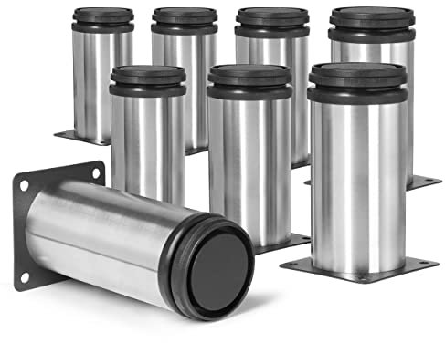 Masendelk 4 Inch Metal Furniture Legs Stainless Steel Adjustable Legs Silver Table Legs Round Cabinet Legs for Coffee Table Cabinet Desk Sofa Shelves, Pack of 8