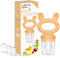 Luxior Fruchtsauger Baby Set sun | Fruchtsauger für Baby + 3 Aufsätze | Schnuller zum Befüllen mit Obst, Gemüse, Brei & Baby Essen | Fruchtsauger Baby ab 3 Monate | BPA-freie Zahnungshilfe
