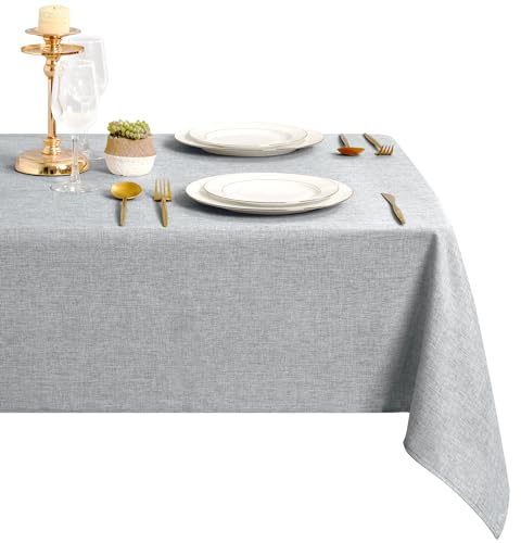 DWCN Hellgrau Tischdecke 160x320cm Leinenoptik Stoff Abwaschbar Outdoor | Wetterfest Tischwäsche Wasserabweisend Rechteckig Tischtuch Gartentischdecke für Esszimmer Garten Party Hochzeiten Haushalt