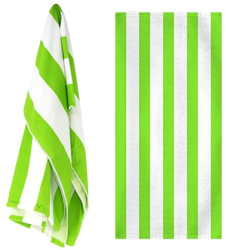 GEEZY Microfibre Beach Towel, Green Striped - Quick Drying, Lightweight, Sand-Free, Large & Durable, Summer Design - Beach Essentials for Travel, Holiday, Swimming, Sauna, Adults & Kids, 70x140cm