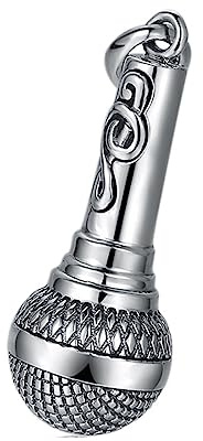 TYMONT S925 Sterling Silver Microphone Pendant, Musical Style Sterling Silver Pendant Necklace for Men And Women,Silver,Pendant + Chain 65cm