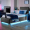 X-Rocker AVA Leather TV Bed with Rotating TV Mount 32, Storage and Cable Management, Ambient Underbed RGB LED Lighting Single 3ft Low Sleeper Bedstead, Upholstered Leather Frame XR LIVING - GREY