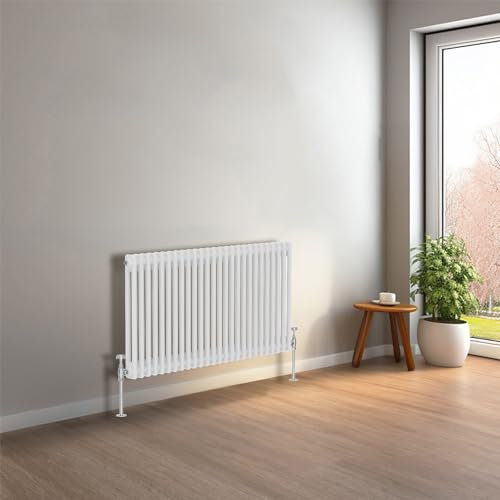 NRG 600 x 1190 mm Gloss White Horizontal Traditional Column Cast Iron Style Radiator Central Heating Radiator Perfect for Bathrooms, Kitchen, Living Room Double Panel