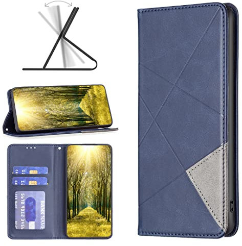Unichthy Per Moto G54 Caso Antiurto Vibrazione PU Leather Wallet Phone Case Folio Chiusura Magnetica TPU Gel Bumper Chiusura Magnetica Copertura Protettiva per Moto G54 Blu Navy