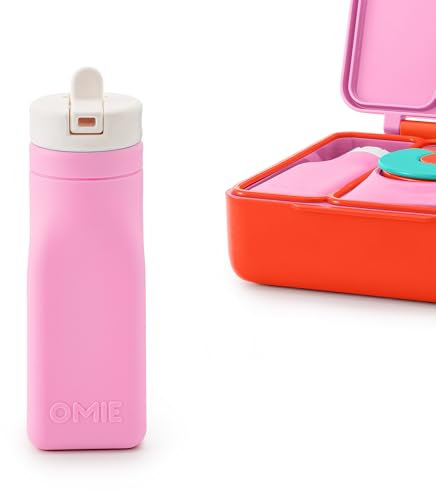 Omie OmieBox Bouteille d'eau réutilisable en silicone – 250 ml, avec couvercle en paille, sans BPA et sans phtalates, étanche (rose) (OmieBox vendue séparément)