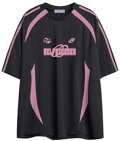Aelfric Eden Herren Sommer Tshirt mit Aufdruck Vintage Casual Fußball Trikot Damen Oversized Soccer Jersey Shirt Schwarz, L