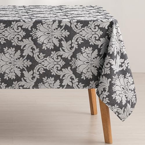 GAMUSI Tischdecke, schmutzabweisend, rechteckig, Blumenmuster, Jacquard, wasserdicht, 140 x 200 cm, Stoff, Anthrazit - Dama