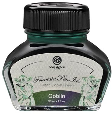 Octopus Fluids Goblin Sheen Ink, Füllhaltertinte im Tintenglas, Sheen-Tinte, Grün, 30 ml