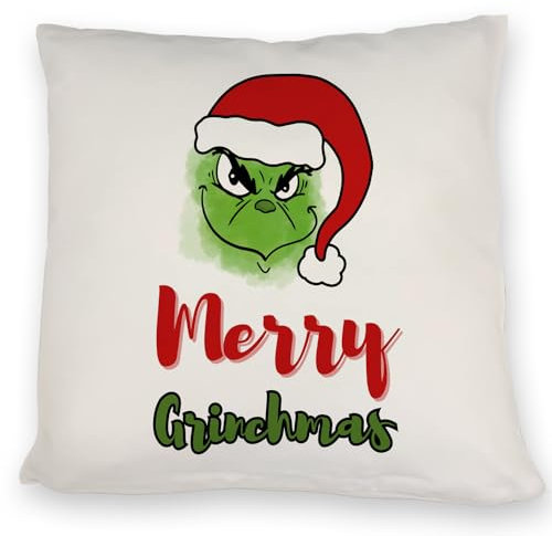speecheese Merry Grinchmas Weihnachtsmuffel Kissen EIN weihnachtliches DekoKissen für die Couch WeihnachtsKissen Kissen Grinchen mit Weihnachtsmotiv lustiges Kissen bezug Kollegen bedrucktes
