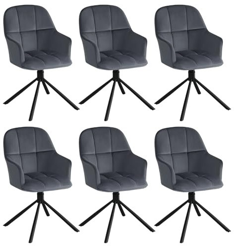 Lestarain 6er Set Esszimmerstühle drehbar, Stuhl Esszimmer, Drehstuhl, Küchenstuhl mit Armlehnen Rückenlehne, Wohnzimmerstuhl, Polsterstuhl, Sessel, Metallbeine, Samt, Dunkelgrau, LCNI126001-1