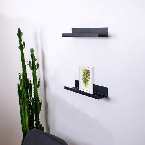 KD Essentials Bilderleiste, Bildschiene – 30 cm breit, 2er-Set – 2× Wandregal/Schweberegal für Bilder/Bilderrahmen und Deko-Artikel, Stahl, mit Schrauben/Dübeln, schwarz