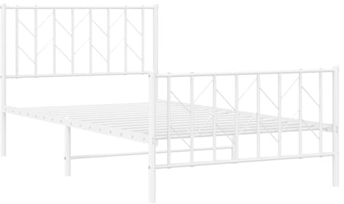 vidaXL Metallbett mit Kopfteil und Fuß, weiß, 100x200 cm