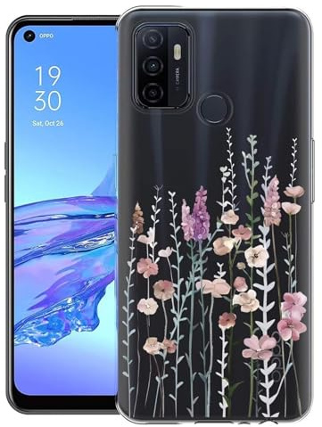 Kaywzo Hülle für Oppo A53 2020/A53S,Transparent TPU Handyhülle mit Gemälde Blume Muster,Ultradünn Stoßfester Schutzhülle,Schön Silikon Cover Case-3