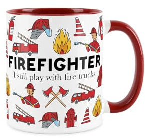 Purely Home Firefighter Mug - Humourous Trades Funny Novelty Gift - Tea/Coffee Hot Drinks Red Ceramic Cup Present for Firemen/Firewomen