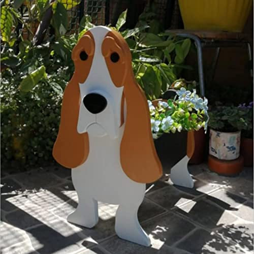 Animal Decor Flower Pots Outdoor, Dog Shaped Garden Pots, Cute Cartoon Pots for Succulent Planter, Wooden Planter Boxes for Indoor Office Outdoor Home Garden Decoration Gift (Basset Hound Poodle
