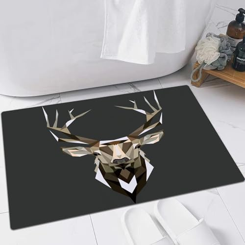 EMFSLA rutschfest Badezimmer Badeteppiche,Weich Hochflor Saugfähig Badvorleger Waschbar Flauschige Mikrofaser Badematte,Hirsch, Moderne Kunst,60x90 cm