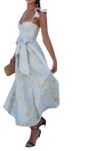 KKLZZUENI Langes Kleid für Damen,lässiges Stretchkleid, Schlinge Knöchel-Maxi-Tüllkleid