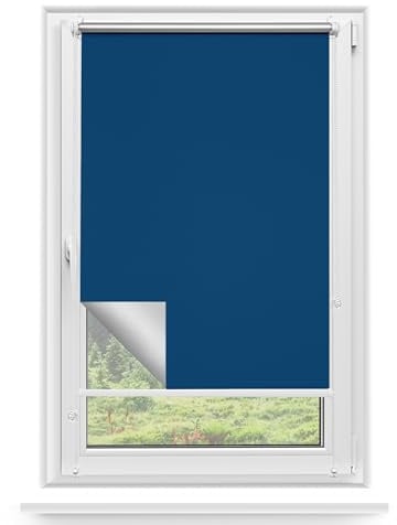Rettika Verdunkelungsrollo ohne Bohren, für Fenster, Breite 90 cm, Höhe 150 cm, Blau Farbe, Klemmfix Montage, Jalousien Fenster, Fenster rollos für innen, Klemmrollo