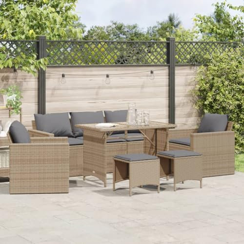 Faroom Polyrattan Gartenmöbel Set Essgruppe Lounge Rattan Sitzgruppe Terassenmöbel Außen Gartenmöbel Set 6-TLG. mit Gartentisch 177 x 70 x 68 cm Beige