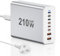 210W USB C Charger, Multiple Type C【6USB-C+2USB-A】Fast Charge PD+QC 3.0 Charging Station GaN Power Adapter Compatible with MacBook Pro/Air/iPhone 12/13/14/15/16/Galaxy S21/S22/S23/S24