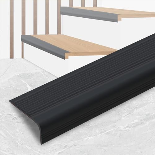 Gaahing Vinyl Non-slip Staircase Step, Peel and Stick Anti-Slip Stair Nosing, Molding Trim Treads Edge Protector for Indoor Uses (5m, Black)
