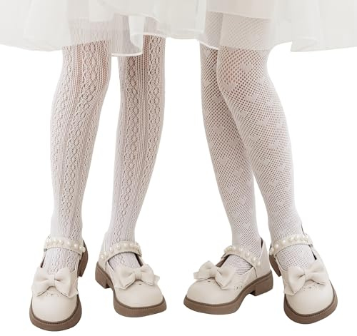 LOLANTA Pack de 2 Medias de Rejilla Fantasía para Niña, Pantys Infantiles de Encaje Calado para Fiesta