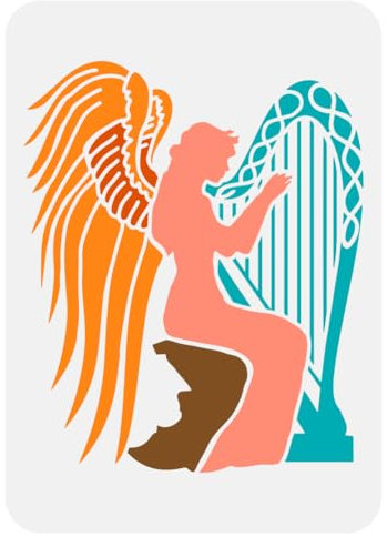 FINGERINSPIRE Schablone Engel Mit Harfe 29.7x21cm Malschablone Engelsstatue Wiederverwendbare Schablone Mit Engelslogo Schablone Spielende Engel Zeichenschablone Engelsflügel Für Selbstgemachte