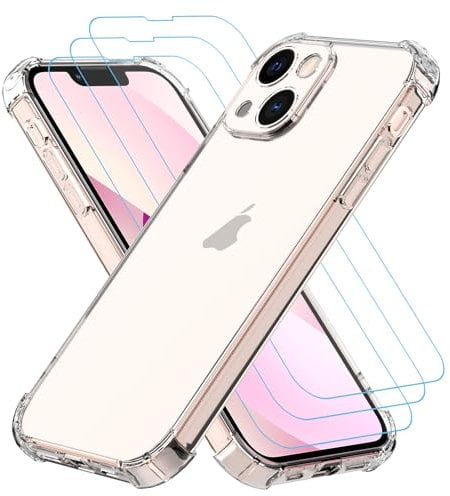 Totill Hülle für iPhone 13 Mini mit 3 Stück Schutzfolie, 4 in 1 Durchsichtige Kratzfest Stoßfest Handyhülle, Rundumschutz Schutzhülle, Ultra Transparent Weiches Durchsichtig Case Cover, Panzer Schutz