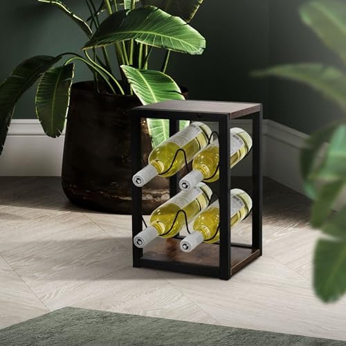 ML-Design Casier à Vin Range Bouteilles, 24x21x37,5cm, Vintage, Casier pour 4 Bouteilles, en Bois et Métal, Petit Porte-Bouteilles Autoportant, Décoration Rétro Porte-Vin pour Bar, Armoire de Cuisine