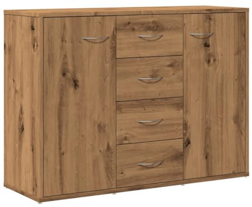 vidaXL Sideboard, Kommode mit 4 Schubladen 2 Türen, Anrichte Schrank für Wohnzimmer, Beistellschrank Mehrzweckschrank, Artisan-Eiche Holzwerkstoff