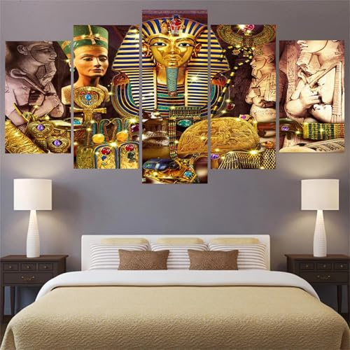 Yoonqun Ägyptische Statue Pharao Diamond Painting,5 Stück 5D Diamant Painting Bilder für Erwachsene,Full Drill DIY Vierkant Diamant Malerei Stickerei Kunst für Home Wall Decor