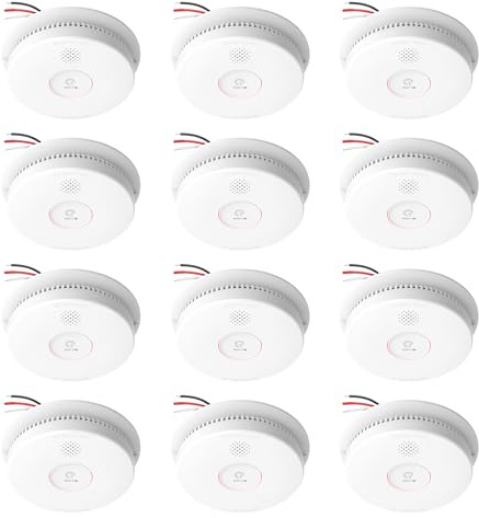 Siterlink Hardwired Interconnected Smoke Detectors,Photoelectric Smoke Alarm with 9V Battery Backup,Test/Silence Button,Hard Wired Fire Alarm for Home,UL Listed Smoke Detector GS562A 12-Pack