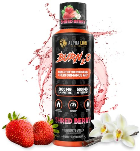 ALPHA LION Burn2O L-Carnitine Liquid 2000mg, Premium Liquid Fat Burner & Pre-Workout Supplement for Men & Women - Natural Energy & Metabolism Booster for Weight Loss - ShredBerry