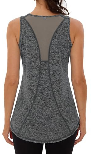 Wayleb Sporttop Damen Fitness Ärmelloses Rundhals Sport Tanktop Leicht Atmungsaktiv Sportshirt Mesh Rücken Lauftop Fitness Yoga Tank Top Oberteile, Dunkelgrau 3XL