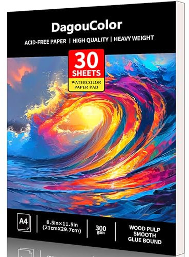 DagouColor A4 30 feuilles Papier Aquarelle, Dessin Carnet Aquarelle pour Enfant Adultes, 300gsm Sans Acide Papier, 21cm X 29.7cm