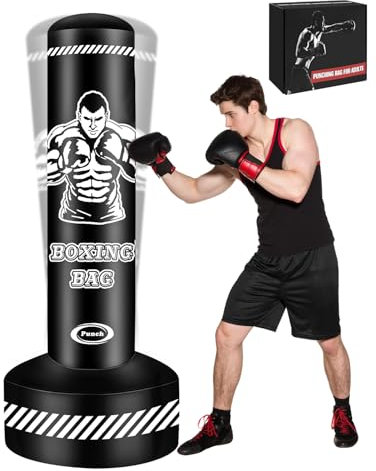 Sac de frappe sur pied pour adultes et adolescents, sac de frappe lourd de 177,8 cm avec support, sac de frappe gonflable pour kick-boxing, équipement d'entraînement pour entraînement MMA, Muay Thai,