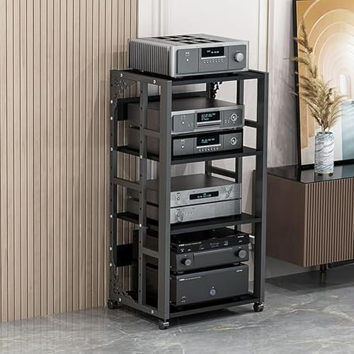 Support de lecteur DVD CD multimédia, support de boîtier TV/câble robuste et durable avec roulettes, facile à assembler, armoire de rangement pour console de jeu, étagère pour haut-parleurs (noir, 5