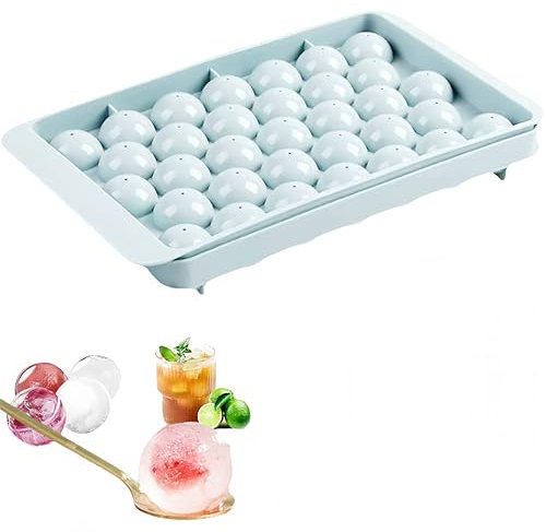 Runde Eiswürfelform, 33 Kugeln, 25 x 15 cm, Eiswürfelbereiter mit Deckel, Mintgrün