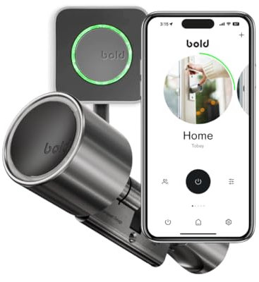 Bold Elite Smart Lock SX33 Cylindre avec Bold Connect, Argent, Serrure de porte intelligente sans clé, Bluetooth et WiFi, installation facile, contrôle par application
