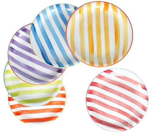 MamboCat Summer Stripes - Set di 6 piatti piani, Ø 26,6 cm, con strisce colorate per 6 persone, piatti grandi per pasti principali, grigliate e Co