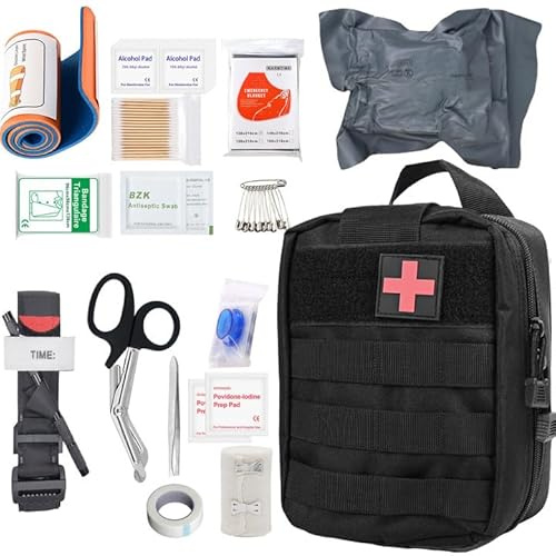Erste Hilfe Set, 46 Stück Erste Hilfe Trauma Set, First Aid Kit Military, Medizinische Taktische Tasche, Notfall Trauma Ausrüstung für, Jagd, Wandern, Zuhause, Outdoor-Camping, Auto und Abenteuer