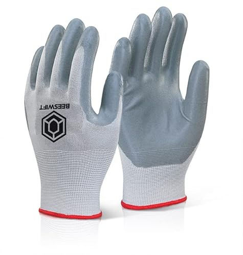 Beeswift Nitrile Foam Polyester Gloves Grey Size L
