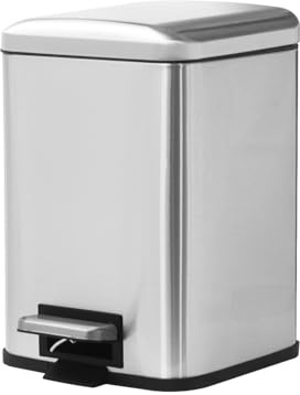 JM ·YIPENG Bathroom Bin, 6L Pedal Bin with Lid, Small Bin with Inner Bucket, Softly Close and Stay Open,Stainless Steel Bins for Bathroom,Bedroom and Office,Metallic Silver