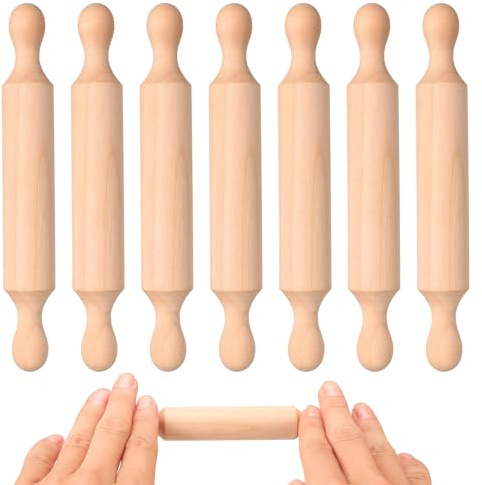 7 Pcs Mini Rolling Pin for Clay, Wooden Playdough Tools, Small Wooden Rolling Pins with 2 Rollers, Non-Stick Wood Dough Roller for Kitchen Baking Cookie Pastry Pizza Embossed Pastry Fondant Tools