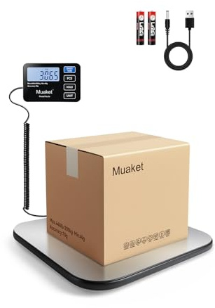 200kg/10g Paketwaage, Digitale Plattformwaage mit Halte und Tarafunktion | Plattformwaage mit 4 Gewichtseinheiten inklusive Batterien und Ladekabel, Kofferwage luggage scale für Gepäck, Reisen, Pakete