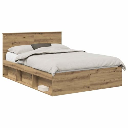 vidaXL Bettrahmen Kunsthandwerk Eiche 140 x 200 cm Holzwerkstoff, Stylisches Bett, rechteckiges Design, modernes Highlight, langlebiger Rahmen, minimalistische Möbel für Dein Zuhause