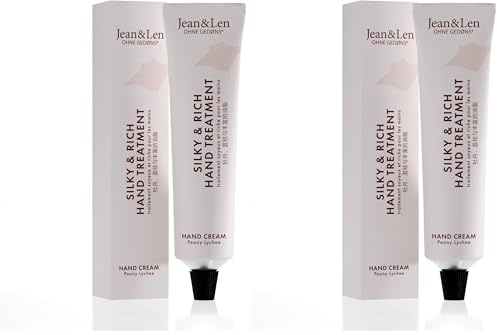 Jean & Len Silky & Rich Treatment Peony & Lychee, 100% recyclebare Alutube (ohne Deckel), reichhaltige Handcreme, sorgt für weiche Hände, ohne Parabene & Silikone, vegan, 75 ml (Packung mit 2)