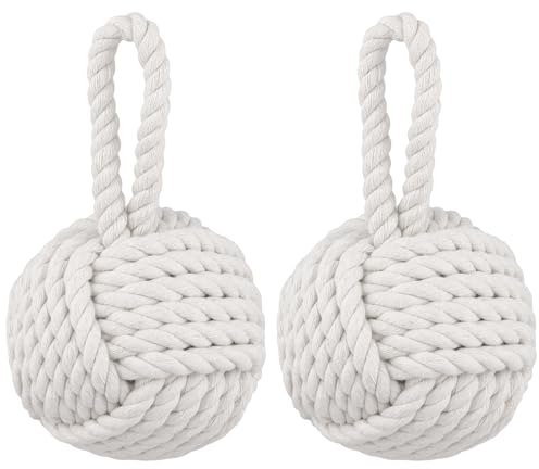 2 Stück Türstopper Baumwolle Knoten, 14 x 28 cm Rope Knot Türstopper Beige | SYUTBOU Dekorative Tür Stopper mit Griff für Wohnzimmer, Schlafzimmer, Büro und Eingangsbereich