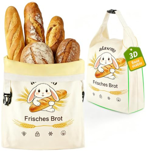 alasemo Sacs à pain en cire d’abeille, lot de 2 | 【L pour 4*Demi-baguette】【M pour 3*Demi-baguette】avec à glissière & pression, pour conserver le pain frais, rangement pratique